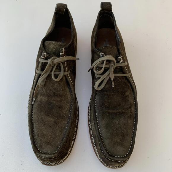 John Varvatos Olive Green Suede Chukka Derby Shoes Men's Size 9 Handmade - Picture 1 of 11